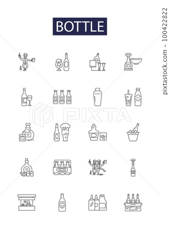 Bottle line vector icons and signs. Flask, Container, Jar, Jug, Canteen, Carafe, Cruet, Beaker outline vector illustration set Bottle line vector icons and signs. Flask, Container, Jar, Jug, Canteen, Carafe, Cruet, Beaker outline vector illustration set 100422822