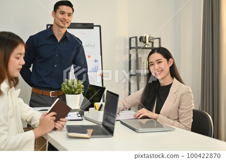 Image of business people brainstorming, discuss business ideas cooperate at office briefing 100422870