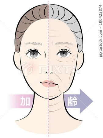 Comparison of the face of a young woman and an aging woman Comparison of the face of a young woman and an aging woman 100422874