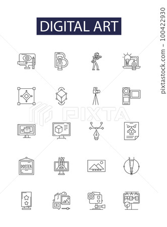 Digital art line vector icons and signs. Art, Computer, Creation, Painting, Drawing, Illustration, Image, Performance outline vector illustration set Digital art line vector icons and signs. Art, Computer, Creation, Painting, Drawing, Illustration, Image, Performance outline vector illustration set 100422930