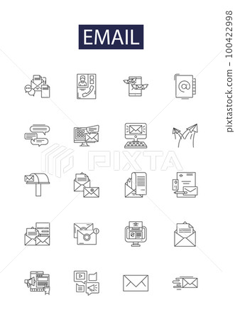 Email line vector icons and signs. E-mail, Correspondence, Newsletters, Inbox, Communication, Message, Electronic, Outbox outline vector illustration set Email line vector icons and signs. E-mail, Correspondence, Newsletters, Inbox, Communication, Message, Electronic, Outbox outline vector illustration set 100422998