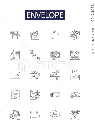Envelope line vector icons and signs. Mailer, Packet, Pouch, Sack, Envelope, Sheathe, Enclose, Wrap outline vector illustration set 100423058