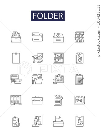Folder line vector icons and signs. Archive, Repository, Organizer, Storeroom, Collection, Index, Assembly, Aggregation outline vector illustration set 100423113