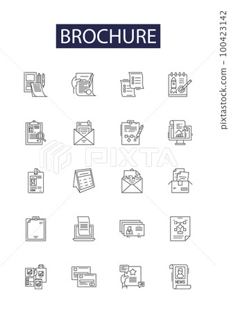 Brochure line vector icons and signs. Leaflet, Pamphlet, Magazine, Guide, Catalog, Handbook, Digest, Circular outline vector illustration set Brochure line vector icons and signs. Leaflet, Pamphlet, Magazine, Guide, Catalog, Handbook, Digest, Circular outline vector illustration set 100423142