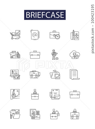 Briefcase line vector icons and signs. briefcase, work, suitcase, bag, office, baggage, object,case outline vector illustration set 100423195