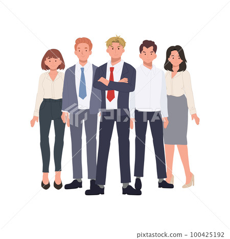 Business Teamwork concept. Successful team of five people. diverse people. Business team Flat vector cartoon illustration 100425192