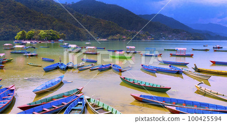 Wooden Rowing Boats, Phewa Lake, Pokhara, Nepal 100425594
