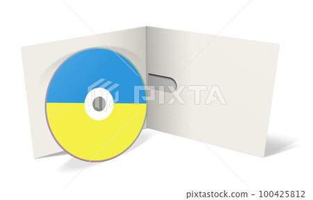 CD or DVD blank template Ukrainian flag for presentation layouts and design. 3D rendering. Digitally Generated Image. Isolated on white background. 100425812