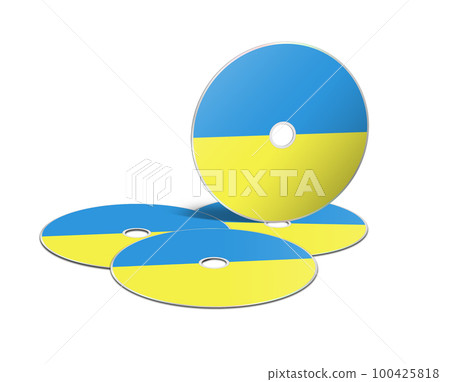 CD or DVD blank template Ukrainian flag for presentation layouts and design. 3D rendering. Digitally Generated Image. Isolated on white background. 100425818