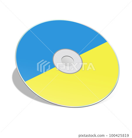 CD or DVD blank template Ukrainian flag for presentation layouts and design. 3D rendering. Digitally Generated Image. Isolated on white background. 100425819