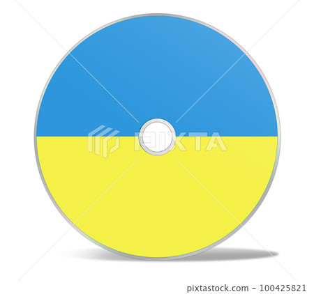 CD or DVD blank template Ukrainian flag for presentation layouts and design. 3D rendering. Digitally Generated Image. Isolated on white background. 100425821
