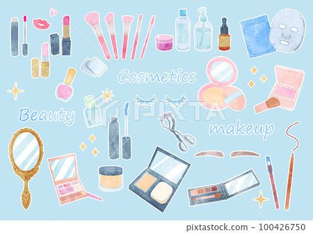 Cosmetic illustration set watercolor painting with white border 100426750
