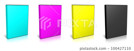DVD box blank template black, cyan, yellow and magenta (CMYK) for presentation layouts and design. 3D rendering. DVD box blank template black, cyan, yellow and magenta (CMYK) for presentation layouts and design. 3D rendering. 100427110