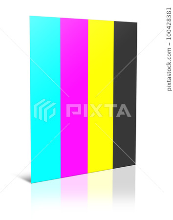 Four CMYK Reports blank template black, cyan, yellow, magenta for presentation layouts and design. 3D rendering. 100428381