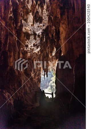 Tham Nam Lod caves in Mae Hong Son province Thailand offers beautiful stalagmite and stalactite formation in its large chamber 100428540