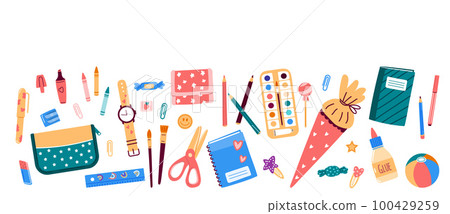 Banner,header with school stationery objects.Vector illustration in flat style Banner,header with school stationery objects.Vector illustration in flat style 100429259