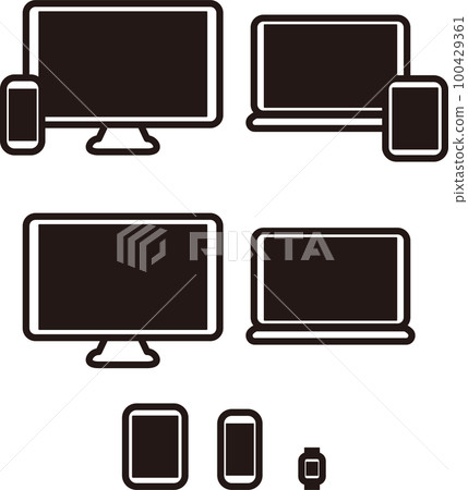 Business personal computer smartphone mobile icon pictogram illustration material set black Business personal computer smartphone mobile icon pictogram illustration material set black 100429361