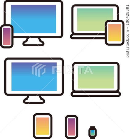 Business computer smartphone mobile icon pictogram illustration material set color 100429391