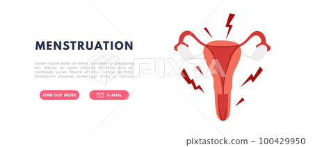 Severe abdominal pain. Appendicitis, painful menstruation. Woman holding her stomach. Flat vector illustration 100429950