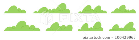 Simple forest bushes. Silhouette collection of trees and grasses line. Cartoon vector illustration 100429963
