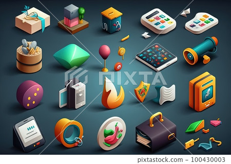 Catchy and lively icons with motion, strong colors, and a joyful aspect that makes users want to play and explore illustration generative ai Catchy and lively icons with motion, strong colors, and a joyful aspect that makes users want to play and explore illustration generative ai 100430003