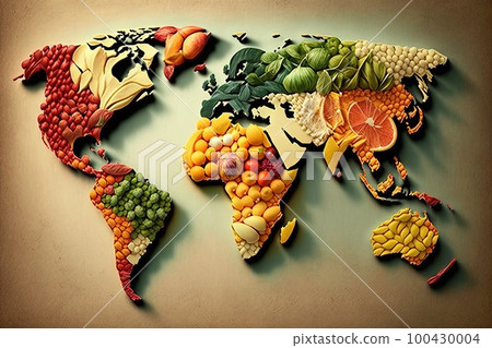 World map made of fresh fruits Creative diet food healthy eating concept illustration generative ai World map made of fresh fruits Creative diet food healthy eating concept illustration generative ai 100430004