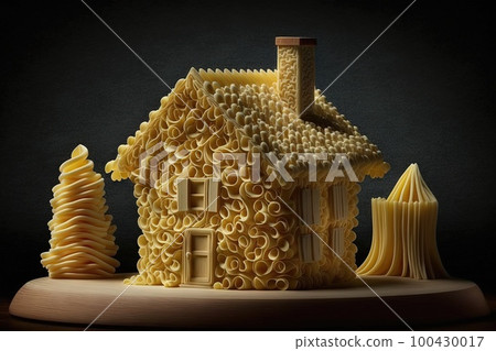 Small house made out of pasta illustration generative ai 100430017
