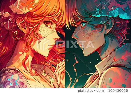 Love and psyche anime girl and man manga style character illustration generative ai 100430026