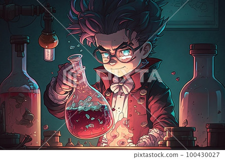 Mad scientist creating Love potion man manga style character illustration generative ai Mad scientist creating Love potion man manga style character illustration generative ai 100430027