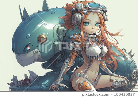 Mermaid robot, manga style illustration generative ai 100430037