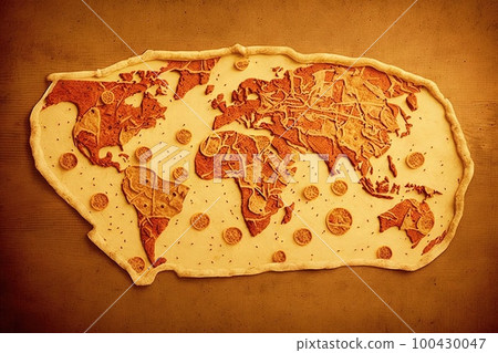 World map made of pizza illustration generative ai 100430047