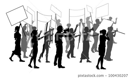 Silhouette Demonstrator Crowd Protest Rally Strike 100430207