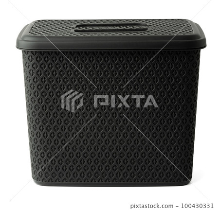 Plastic trash can with lid on white background Plastic trash can with lid on white background 100430331