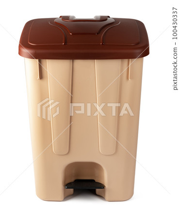 Beige plastic waste bin isolated on white Beige plastic waste bin isolated on white 100430337