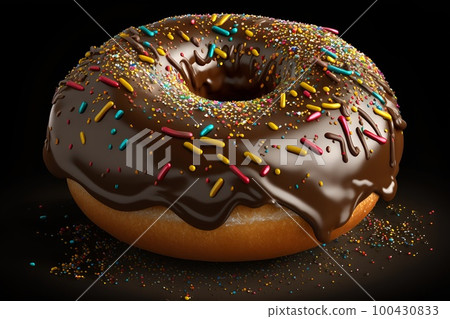 Freshly baked delicious chocolate donut with sprinkles Freshly baked delicious chocolate donut with sprinkles 100430833