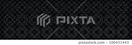 Divided geometric circles. Segment slice set. Simple geometry. Diagram with sections or steps. Vector isolated illustration 100431443