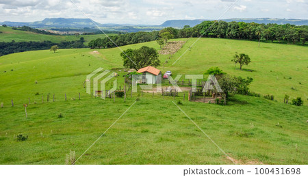 rural landscape at Cuesta de Botucatu and Bofete in Sao Paulo, Brazil 100431698