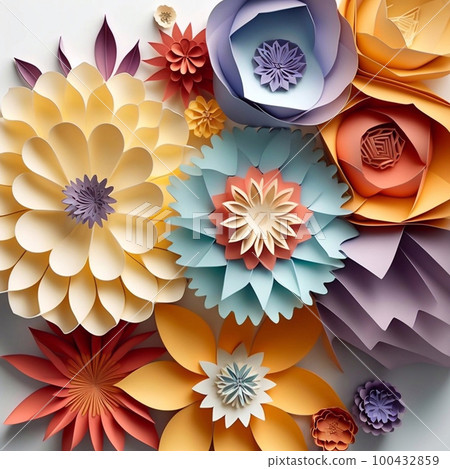 Color flowers paper background. Decorative paper flowers.  100432859