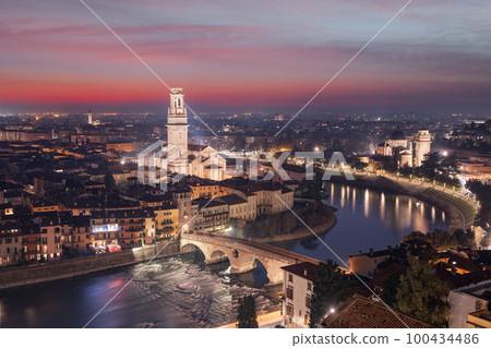 Verona, Italy town skyline on the Adige River 100434486