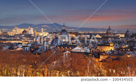 Rome, Italy Skyline at Dusk 100434503