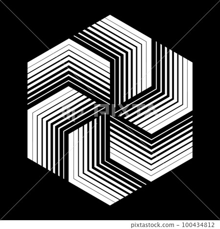 Hexagon shape with linear dynamic elements. Abstract geometric art line background, logo or tattoo. 100434812