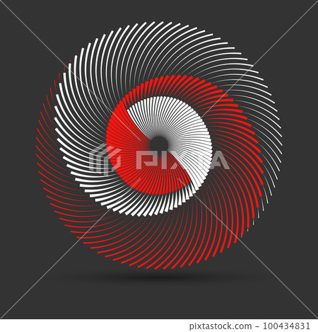 Spiral with lines in circle as endless symbol. Abstract geometric art line background, logo or icon. White and Red lines like yin and yang symbol. 100434831