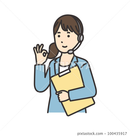 一名女操作員手持文件並擺出 OK 姿勢的插圖 一名女操作員手持文件並擺出 OK 姿勢的插圖 100435917