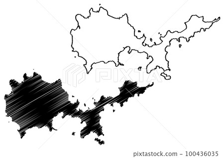 Suo-Oshima island (Japan, East Asia, Japanese archipelago) map vector illustration, scribble sketch Suo Oshima or Suooshima map 100436035