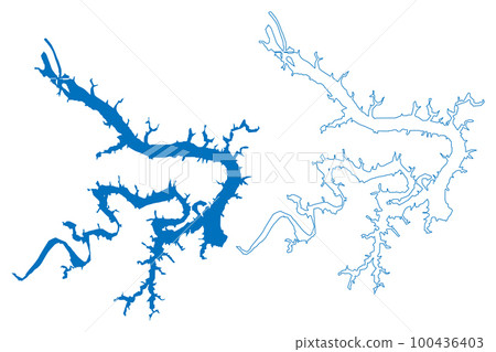 Lake Keystone Reservoir (United States of America, North America, us, usa, Oklahoma) map vector illustration, scribble sketch Keystone Dam map 100436403
