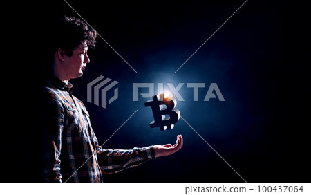 Virtual cryptocurrency concept. . Mixed media 100437064