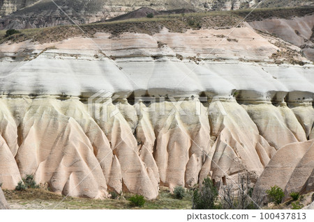 View of the multicoloured sandstone rocks, sediments in the Rose Valley in the Cappadocia, Turkey 100437813