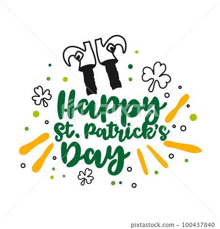 Doodle postcard on a white background, Happy Saint Patricks Day, leprechaun Doodle postcard on a white background, Happy Saint Patricks Day, leprechaun 100437840