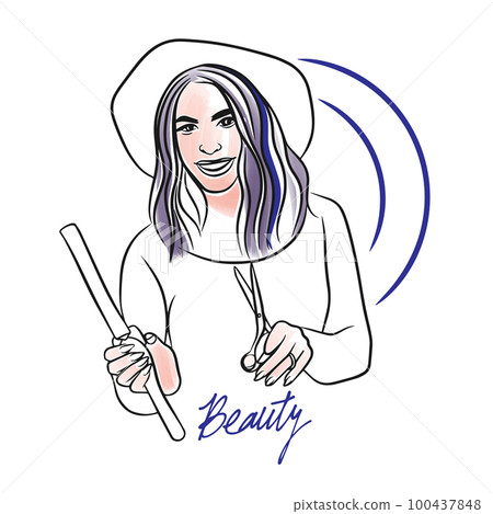 Fashion girl in a hat, hairdresser, Beauty, hand lettering 100437848