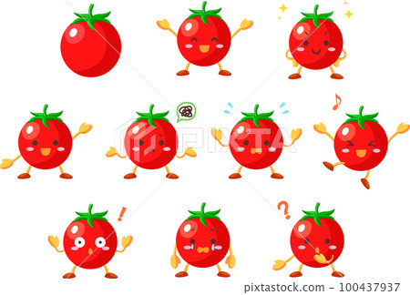 Illustration of cute mini tomato characters with various expressions Illustration of cute mini tomato characters with various expressions 100437937